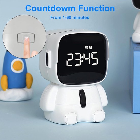 Digitale Kinderwekker Astronaut - Kinderwekker Slaapkamer - Wakker Worden - Met Sluimerfunctie - 8 x 7 x 11 cm - Wit — afbeelding 5