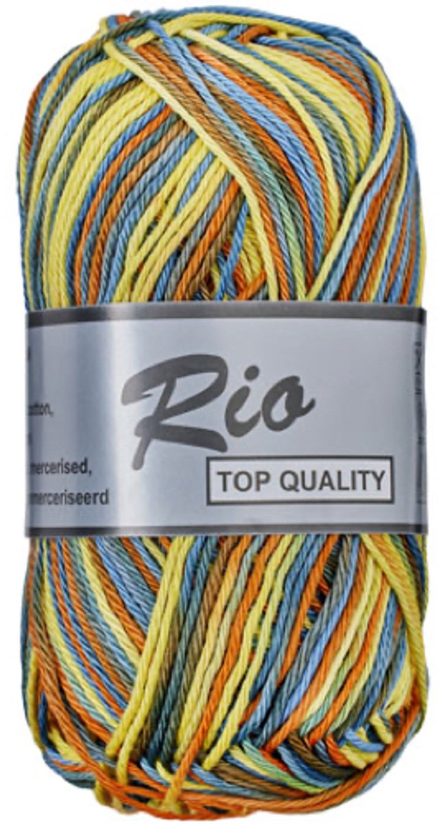 Lammy yarns Rio multi katoen garen - blauw geel (635) - 5 bollen