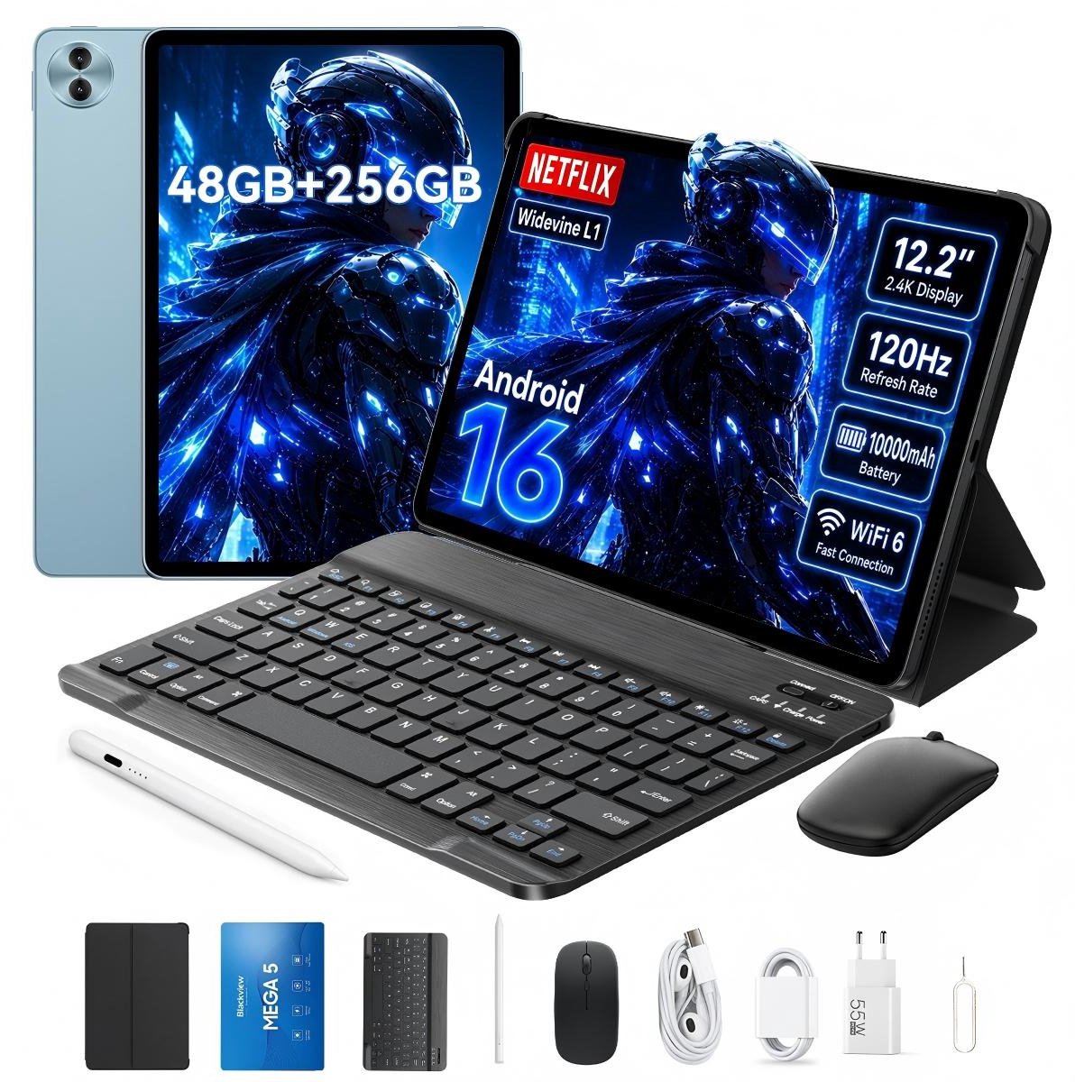 Blackview MEGA 5 Tablet - 12.2 inch - 48GB RAM - 256GB ROM - 10000mAh - Android 16 - Blauw