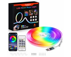 RGB LED Strip 5m - LED Neon Strip - Flexibele Siliconen Lichtstrip - App & Afstandsbediening - IP65…