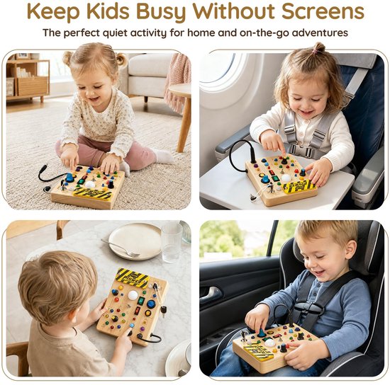 Montessori speelgoed -Houten speelgoed - Montessori Activiteitenbord - Montessori Busy Board for Toddlers 1-4 - Sensory LED Light Switch Busy Board Toy - Educatief Speelgoed — afbeelding 4