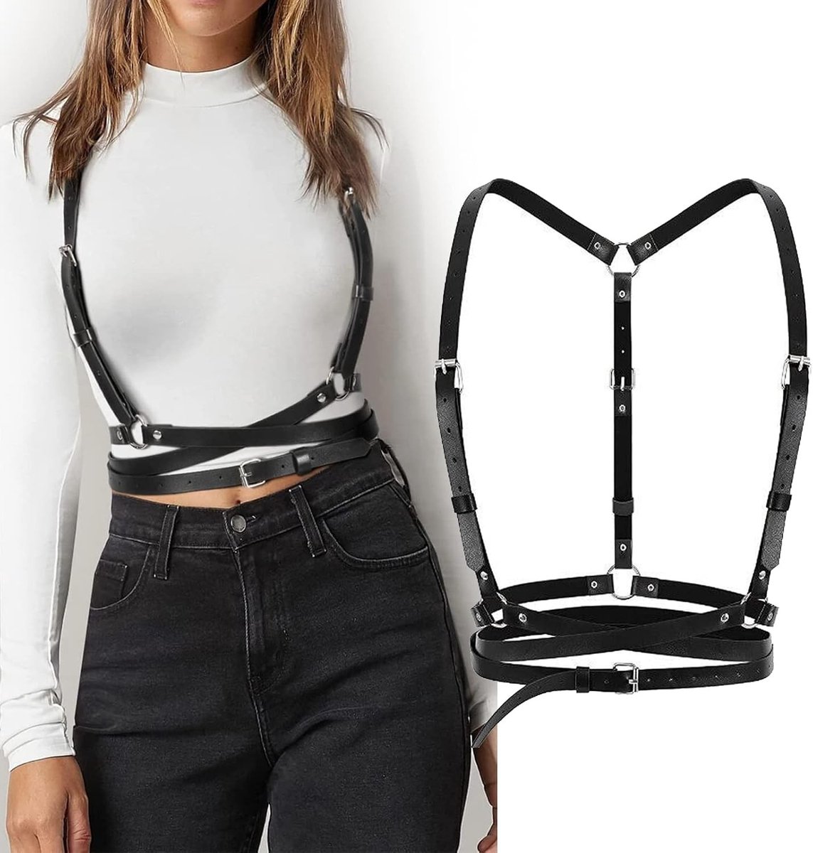 Verstelbare Zwarte Leren Punk Tailleband voor Dames, Goth Vest Accessoire voor Feest, Cosplay en Halloween Kostuum