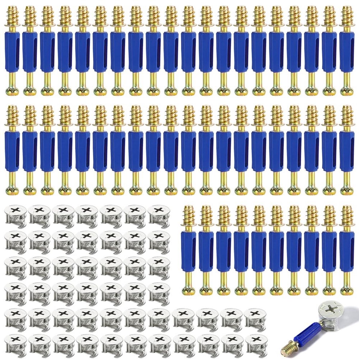 Set van 50 excentrieke meubelverbindingen, meubelconnectors, kastverbindingen en schroeven met montagegereedschap M6 x 40 mm