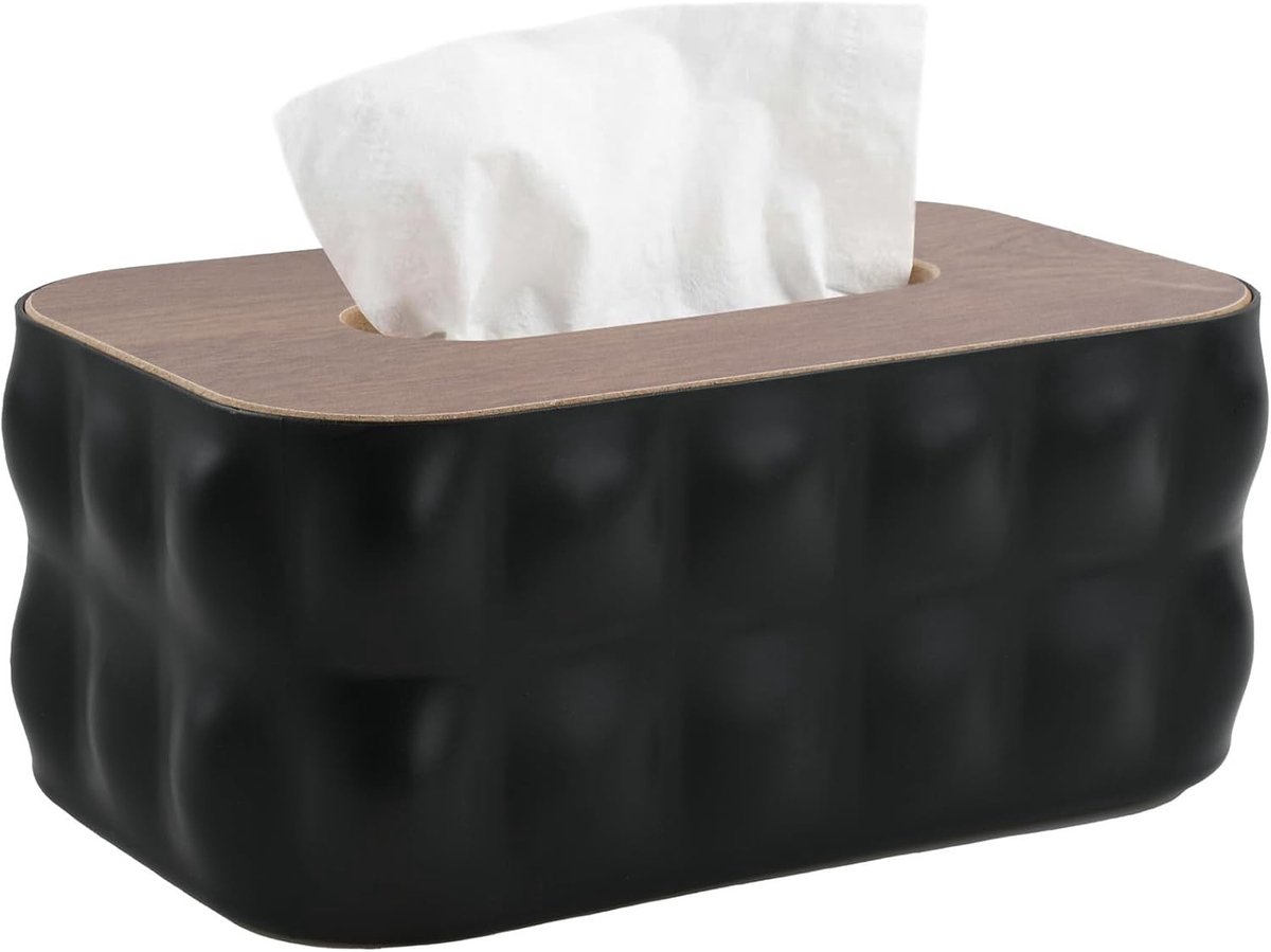 Decoratieve Tissue Box met Bamboe Deksel, Stofdichte Opbergdoos voor Tafel, Badkamer en Kantoor, 21 x 13 x 9 cm, Modern en Functioneel Accessoire