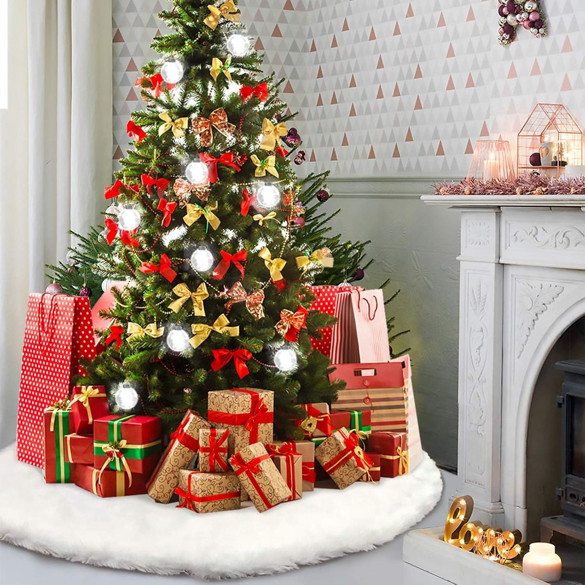 Luxe Kerstboomdecoratie met Faux Bont, Grote 120cm Kerstboomrok in Sneeuwwit voor Feestdagen