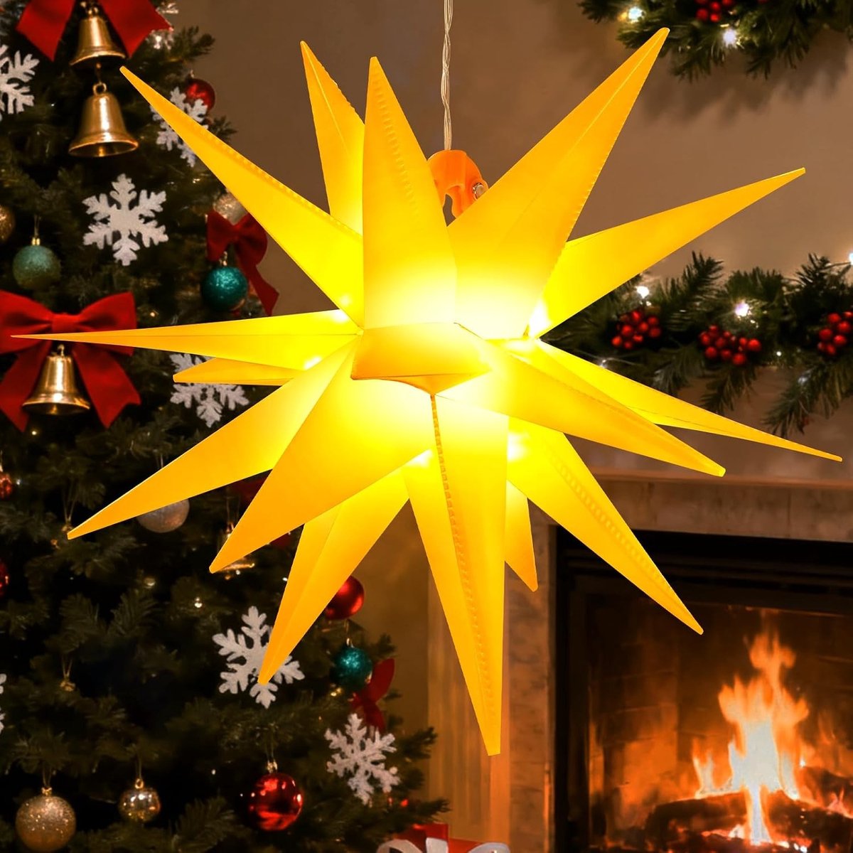Verlichte 3D Kerstster van 30 cm met LED voor Raamdecoratie, Feestverlichting en Poinsettia Decoratie in Warm Wit