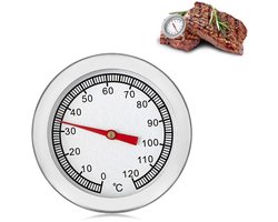 BBQ Thermometer voor Grillen en Bakken, Analoge Bimetalen Thermometer, RVS, 0-120 °C, Perfect voor Oven en Rookoven, Diameter 52 mm, Hoogte 58 mm