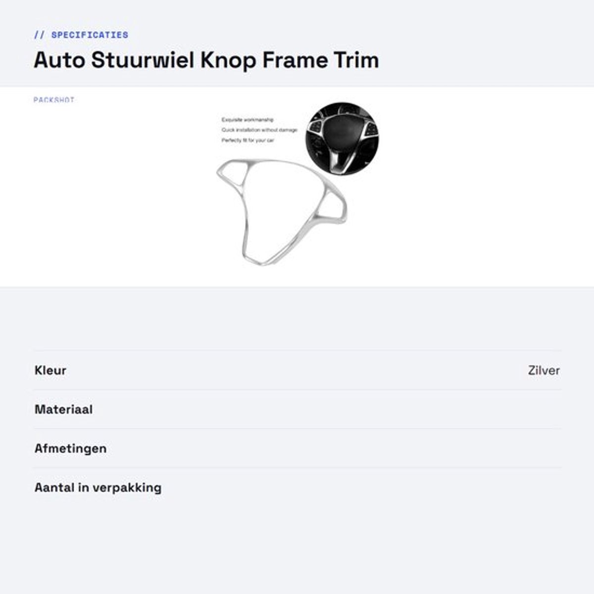 Jhubersproducts - Auto Stuurwiel Knop Frame Trim - Verhoog rijcomfort - Zilver