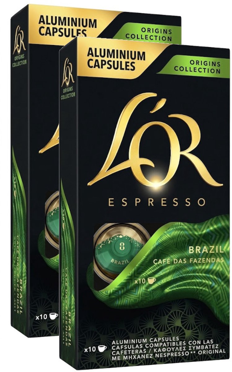 L'Or Espresso Origins Brazil - Multipack - 20 (2x10) Koffiecups Compatibel met Nespresso Coffee Machine