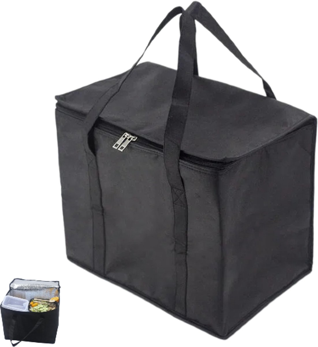 1 stuk - Geïsoleerde tas - Lunchtas - Geïsoleerde tas voor buiten - Verkooptas - Geïsoleerde tas met grote capaciteit - Boodschappentas - Zwart - 30*25*25 cm - Draagbaar - Herbruikbaar - Geschikt voor winkelen, picknicks, kamperen en barbecues
