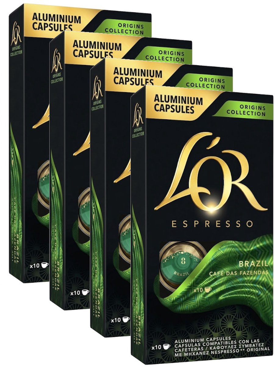 L'Or Espresso Origins Brazil - Multipack - 40 (4x10) Koffiecups Compatibel met Nespresso Coffee Machine