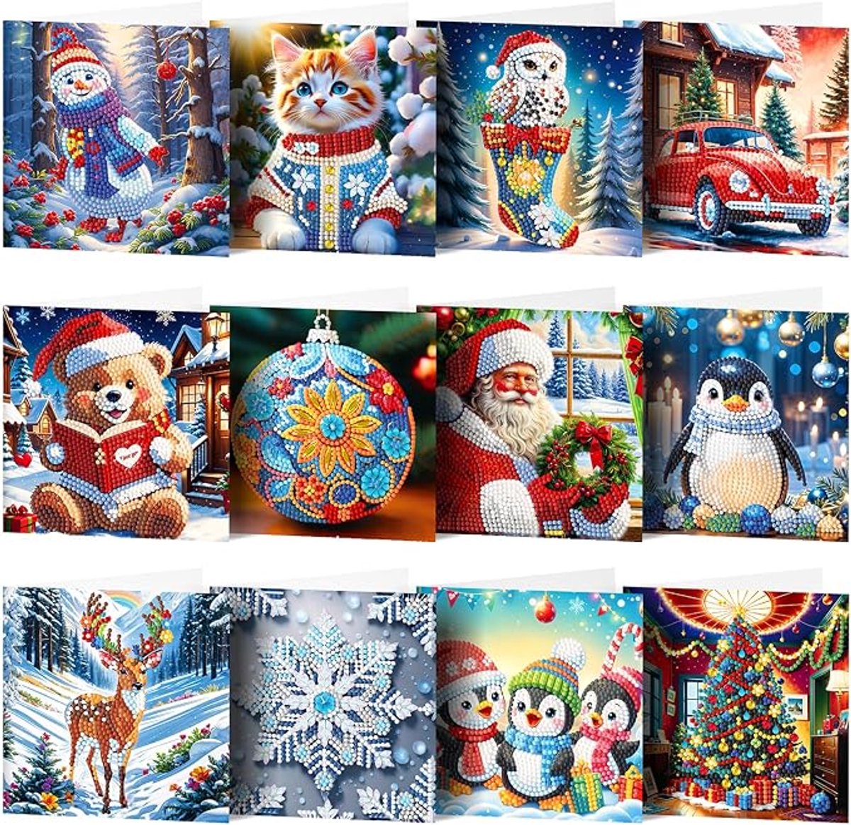 12stuks - diamond painting kaarten - diamond painting kaarten kerst - diamond painting kaartenset - kerst - met envelop - kerst diamond painting - diamond painting volwassenen - wenskaarten blanco - DIY Wenskaarten"