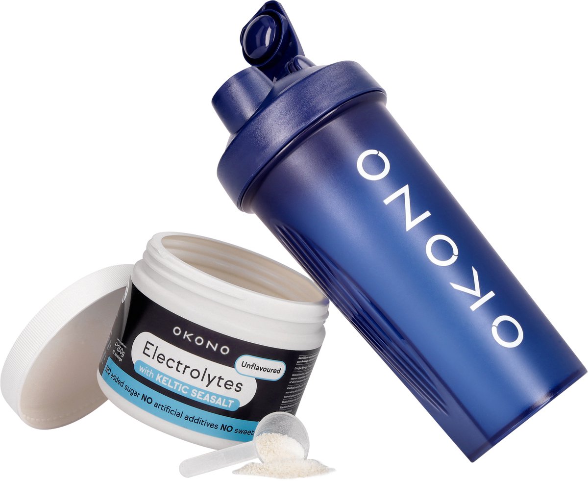 OKONO Electrolytes Unflavoured 250 g + Shaker - Elektrolyten Poeder Zonder Toegevoegde Suikers - Voor een Ketogeen Dieet - Vegan - Zonder Smaak