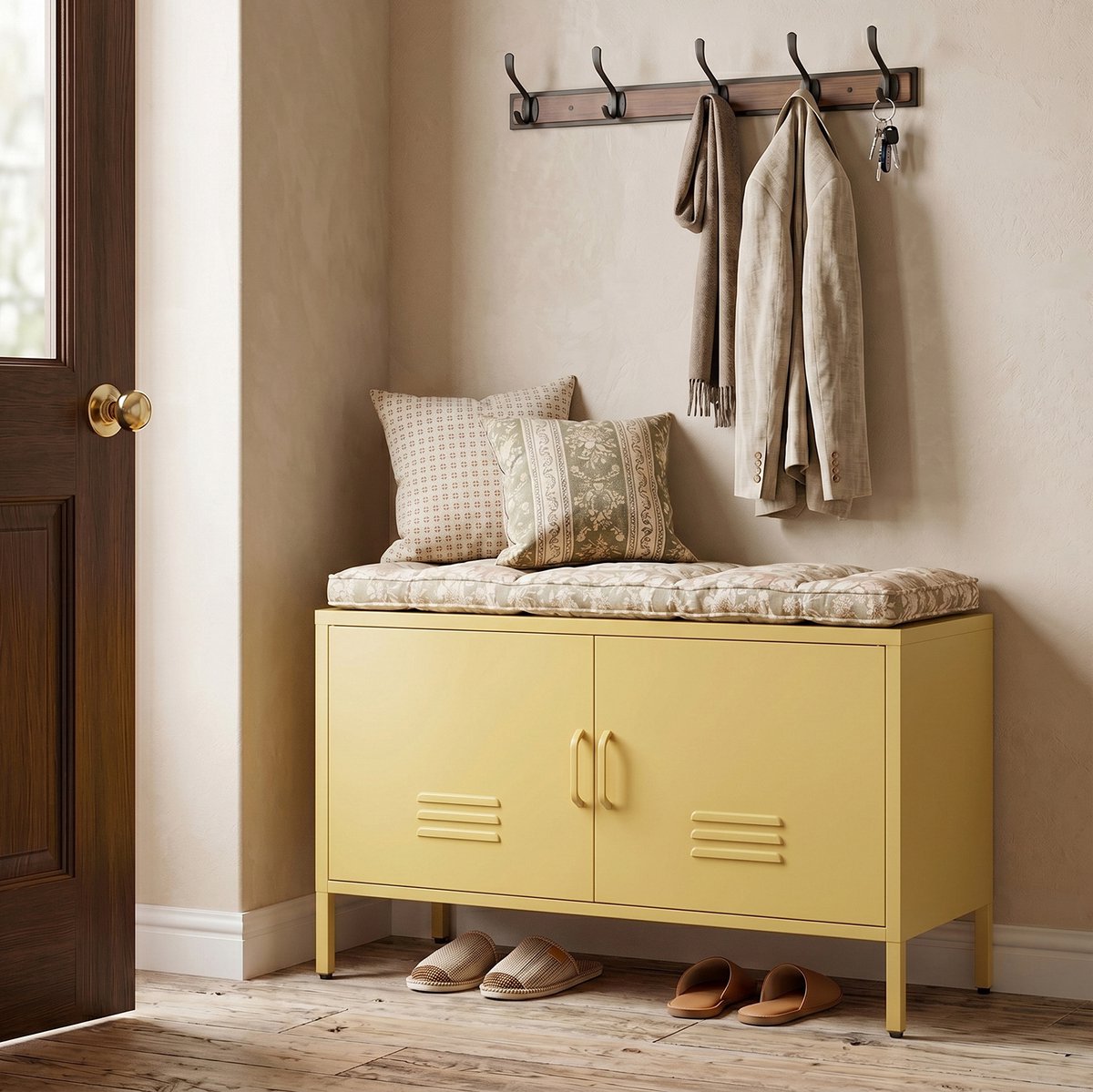 STILVORA Dressoir Geel Metaal Met Verstelbare Planken En Kabeldoorvoer Voor Woonkamer Slaapkamer En Hal 100x40x65 Cm