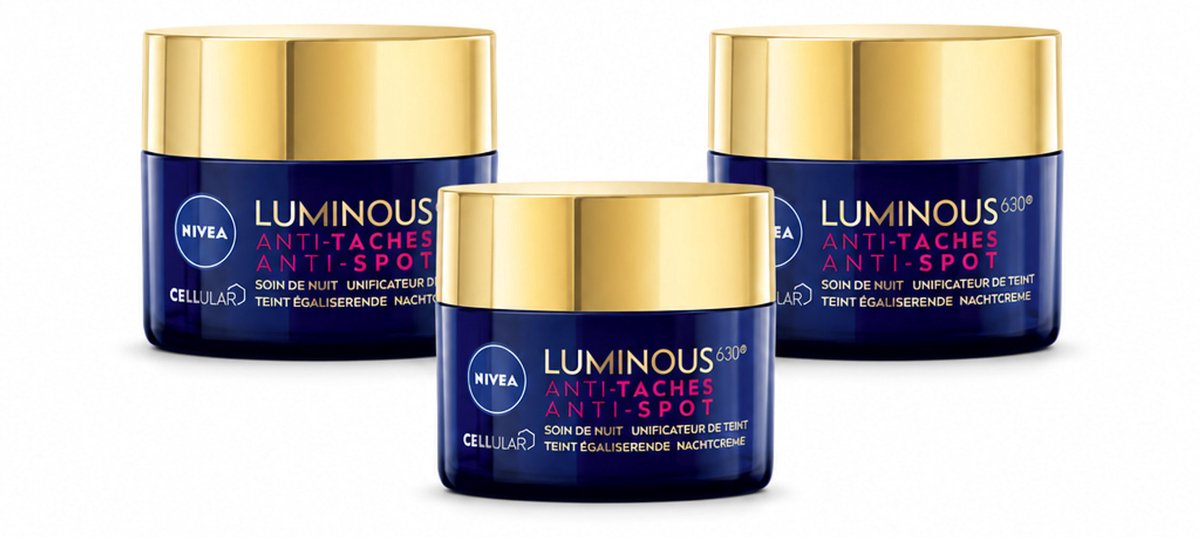 3 x NIVEA - Nachtcrème - CELLular LUMINOUS630 Tegen Vlekken - Egaliserend - Tegen pigmentvlekken - Met Hyaluronzuur - 50 ml - Bulkverpakking - 3 stuks