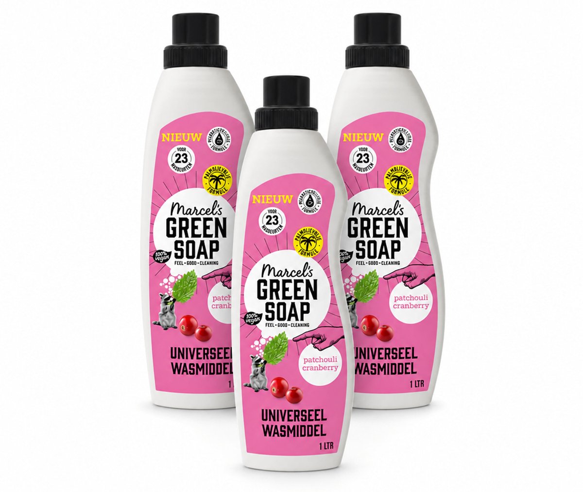3 x Marcel's Green Soap - Vloeibaar Wasmiddel - Patchouli & Cranberry - Effectief & natuurlijk - 23 Wasbeurten - 1 liter - Bulkverpakking - 3 stuks
