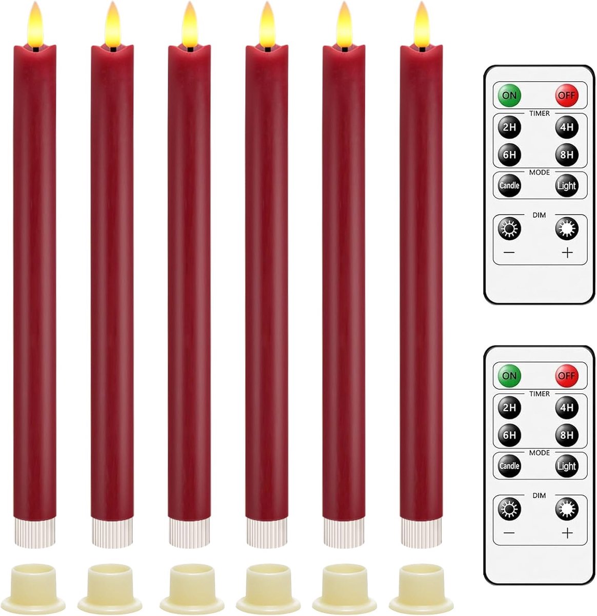 Kaars - Set van 6 - Was - Met LED - Rood