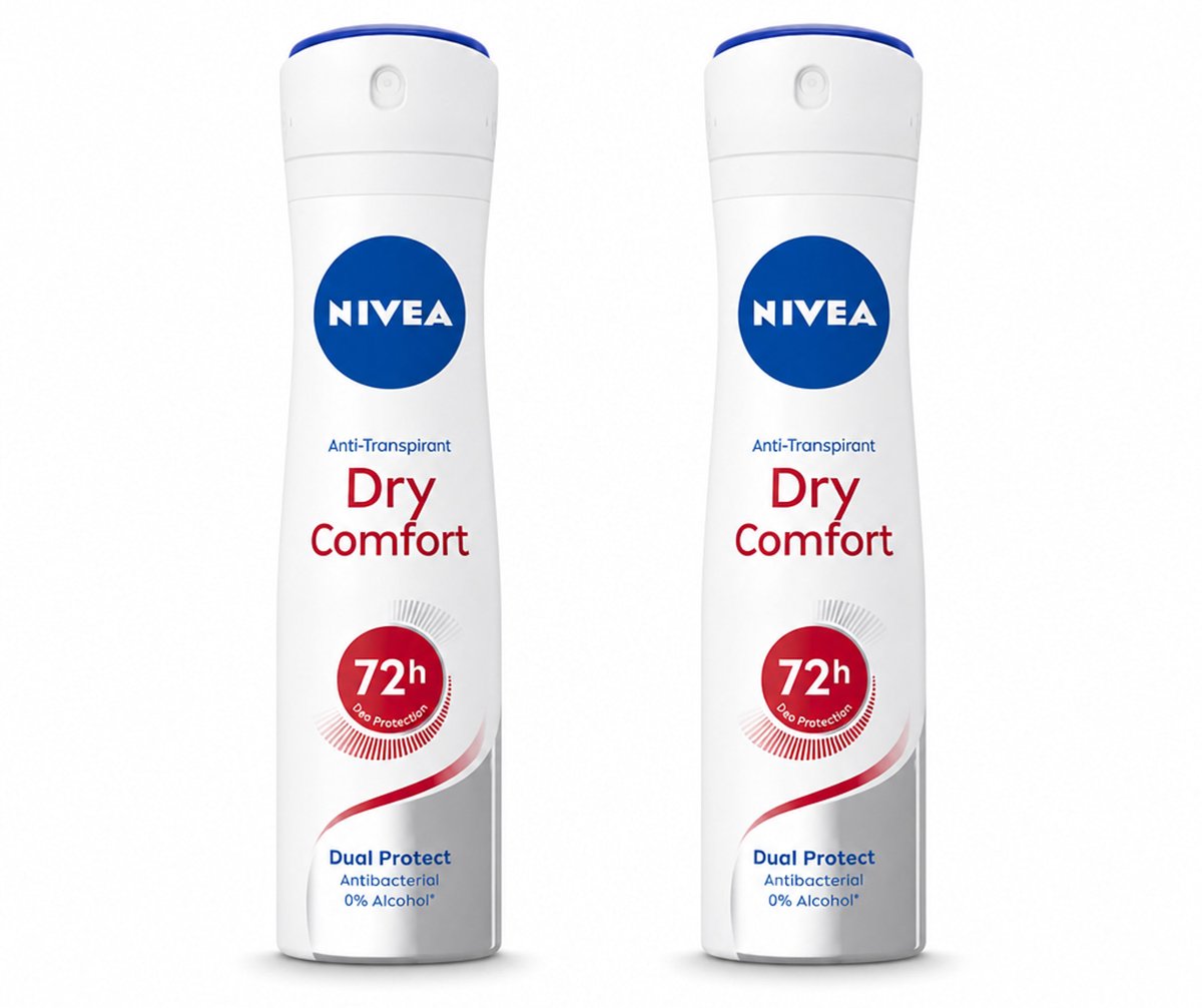 2 x NIVEA - Deodorant Spray - Droog Comfort - Antibacterieel - 150 ml - Bulkverpakking - 2 stuks