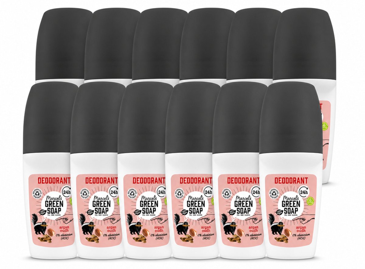 12 x Marcel's Green Soap - Deodorant Roller - Argan & Oudh - Langdurige frisheid - 50 ml - Voordeelverpakking - 12 stuks