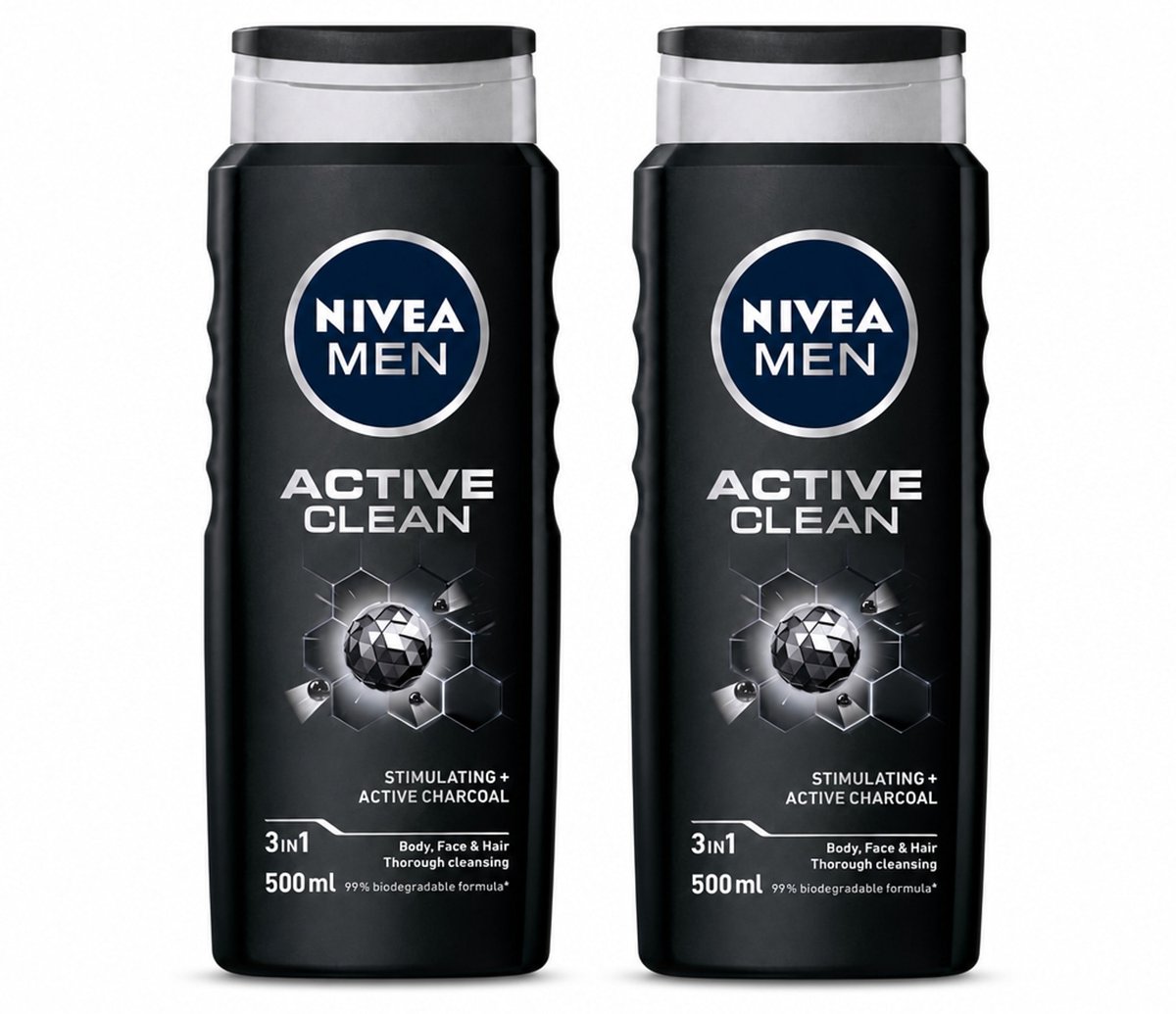 2 x NIVEA MEN - Douchegel - Active Clean - 500 ml - Bulkverpakking - 2 stuks
