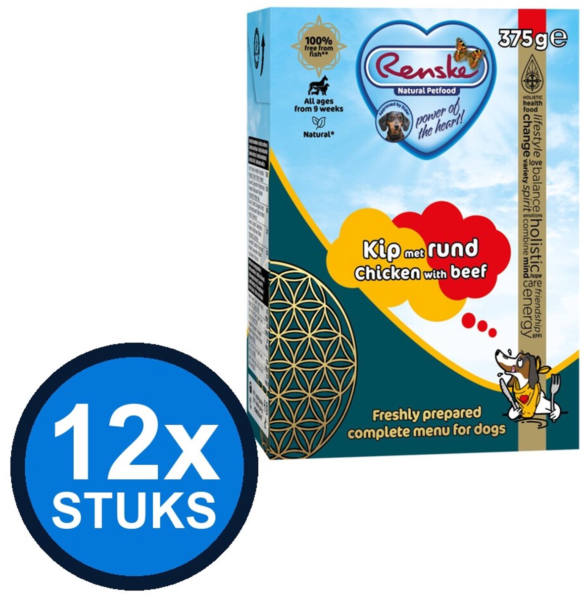 12x Renske Vers Kip met Rund - Tetra Hondenvoer Nat - 375g