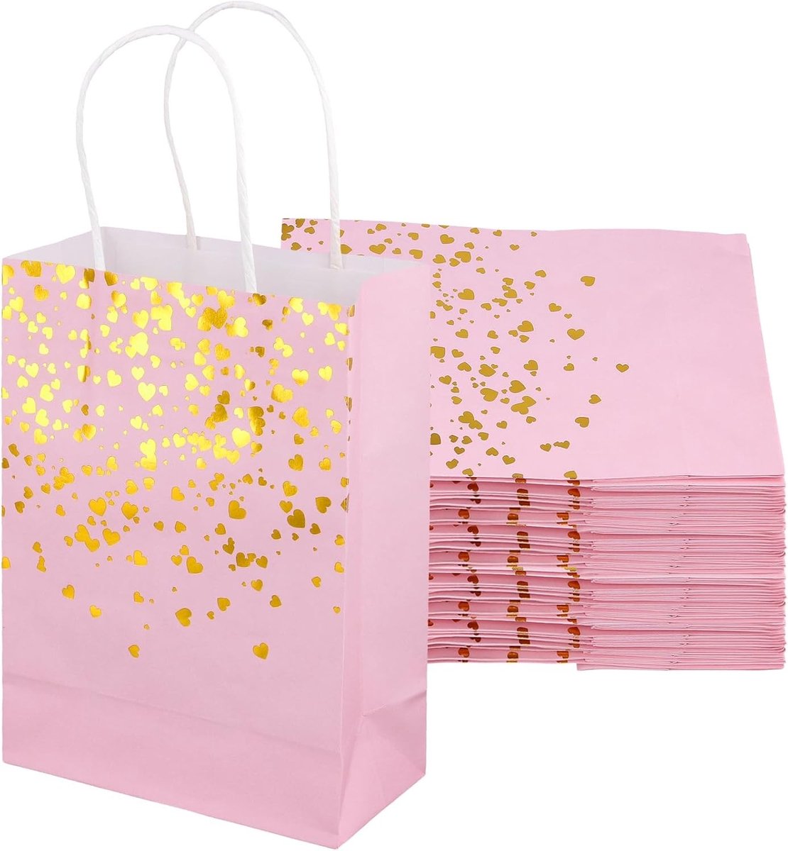 Grote cadeauzakken van kraftpapier in roze en goud, 50 stuks, ideaal voor bruiloften, verjaardagen en feesten