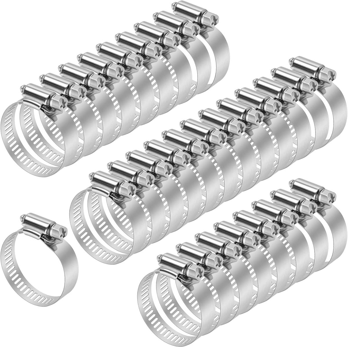 Set van 30 RVS Slangklemmen, 21-44mm Diameter, 1.5Nm Koppel voor Slangen en Buizen, Duurzaam en Roestvrij