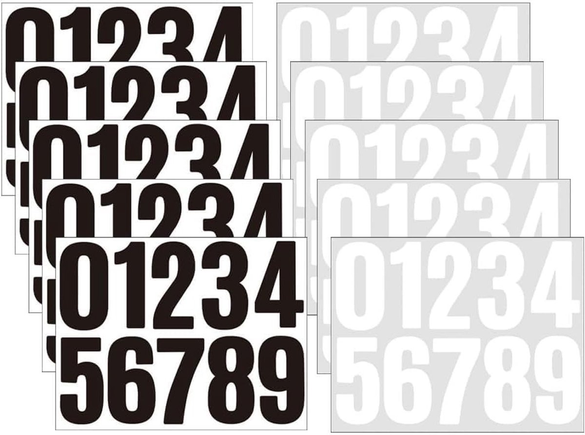 Cijferstickers - Zwart/Wit - 29 cm x 22 cm - Waterdichte Zelfklevende Cijfers - Voor Huizen en Winkels