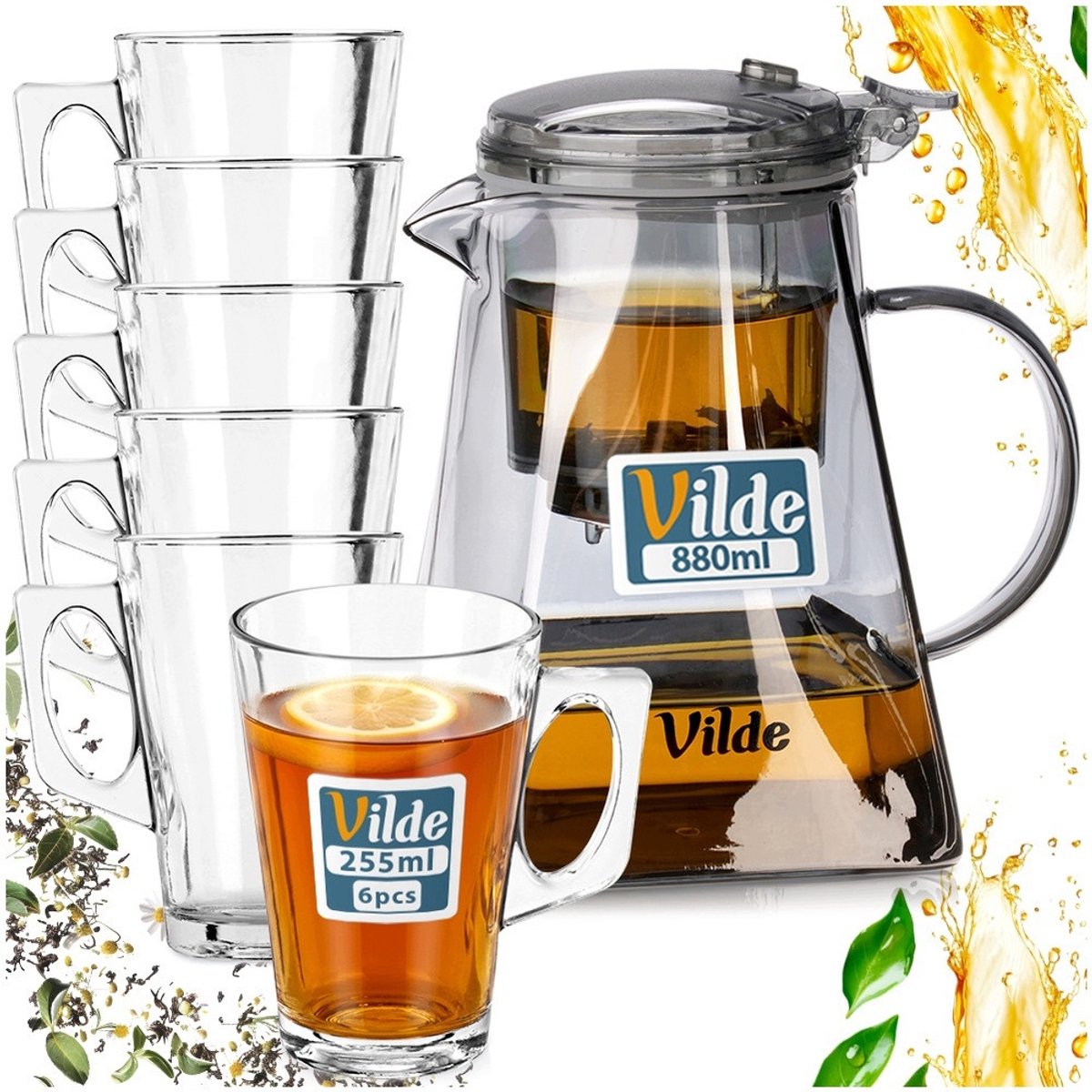 Glazen Theepot met Infuser & 6 Glazen - 880ml