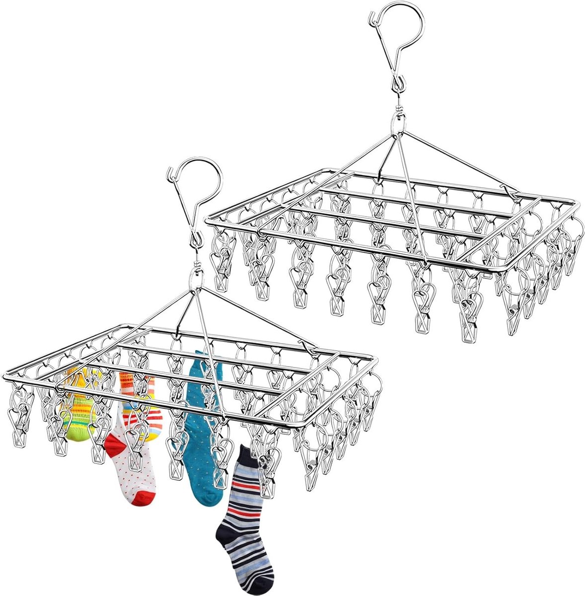 Droogrek radiator - Zilver - 36 x 28 cm - Roestvrijstalen Opvouwbaar Sokkendroger met 40 Clips - Voor Kleine Kledingstukken