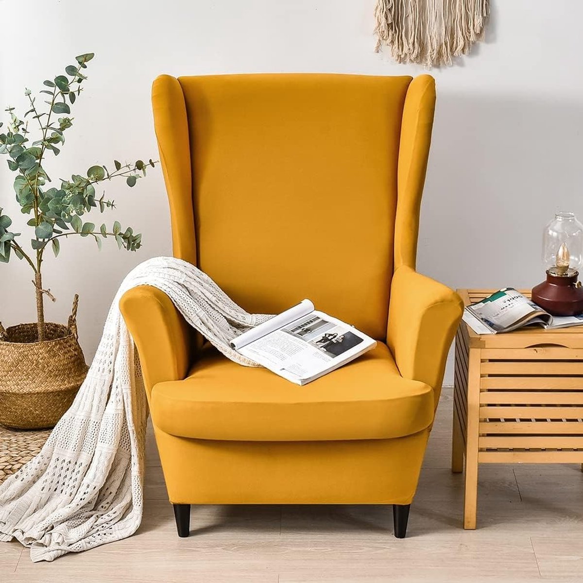 Fauteuilhoes - Kaki - 2-delige stoelhoes voor vleugelstoel - Polyester en spandex - Bescherming en verfraaiing voor fauteuils