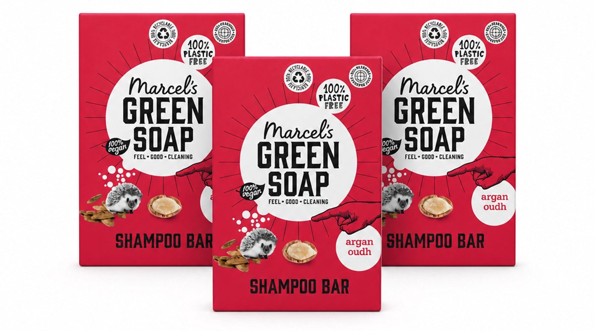 3 x Marcel's Green Soap - Shampoobar - Argan & Oudh - Versterkt & verzorgt - 90 gr - Voordeelverpakking - 3 stuks