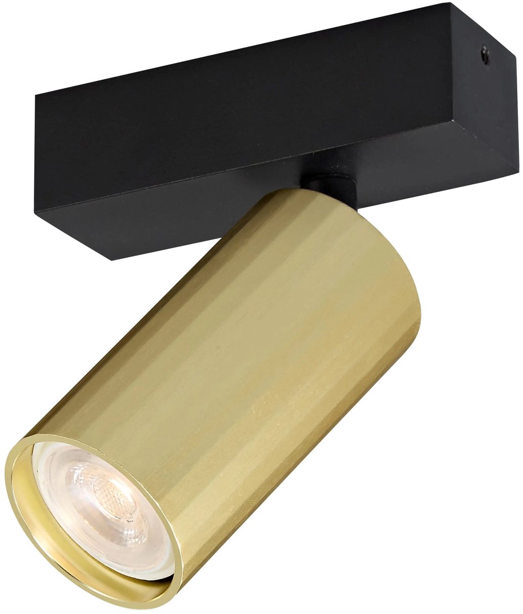 Oryx spotlamp MR11, zwarte basis met gouden cilinderkap, dimbaar, aluminium, lichtbron niet inbegrepen