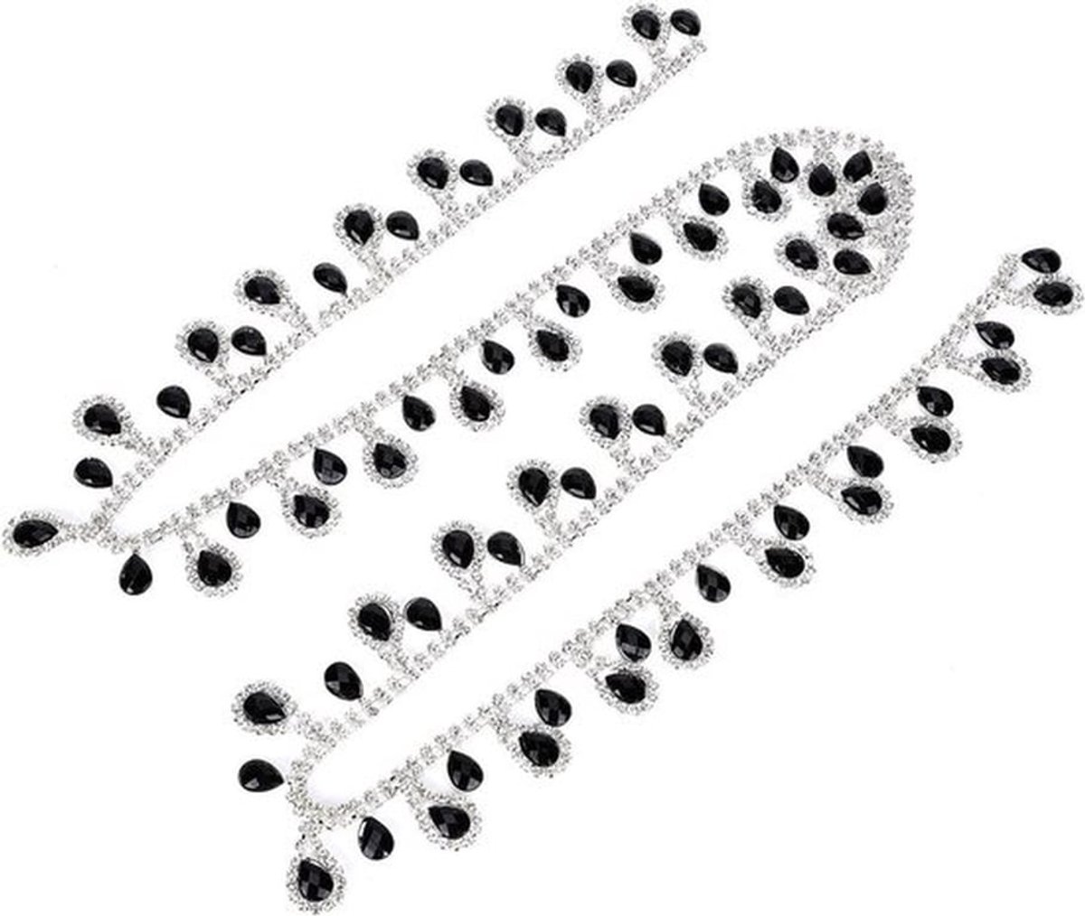 Elegante Zwarte Tassel Ketting met Strass Versiering en Glazen Druppel, Perfect voor Doe-het-zelf Modeaccessoires
