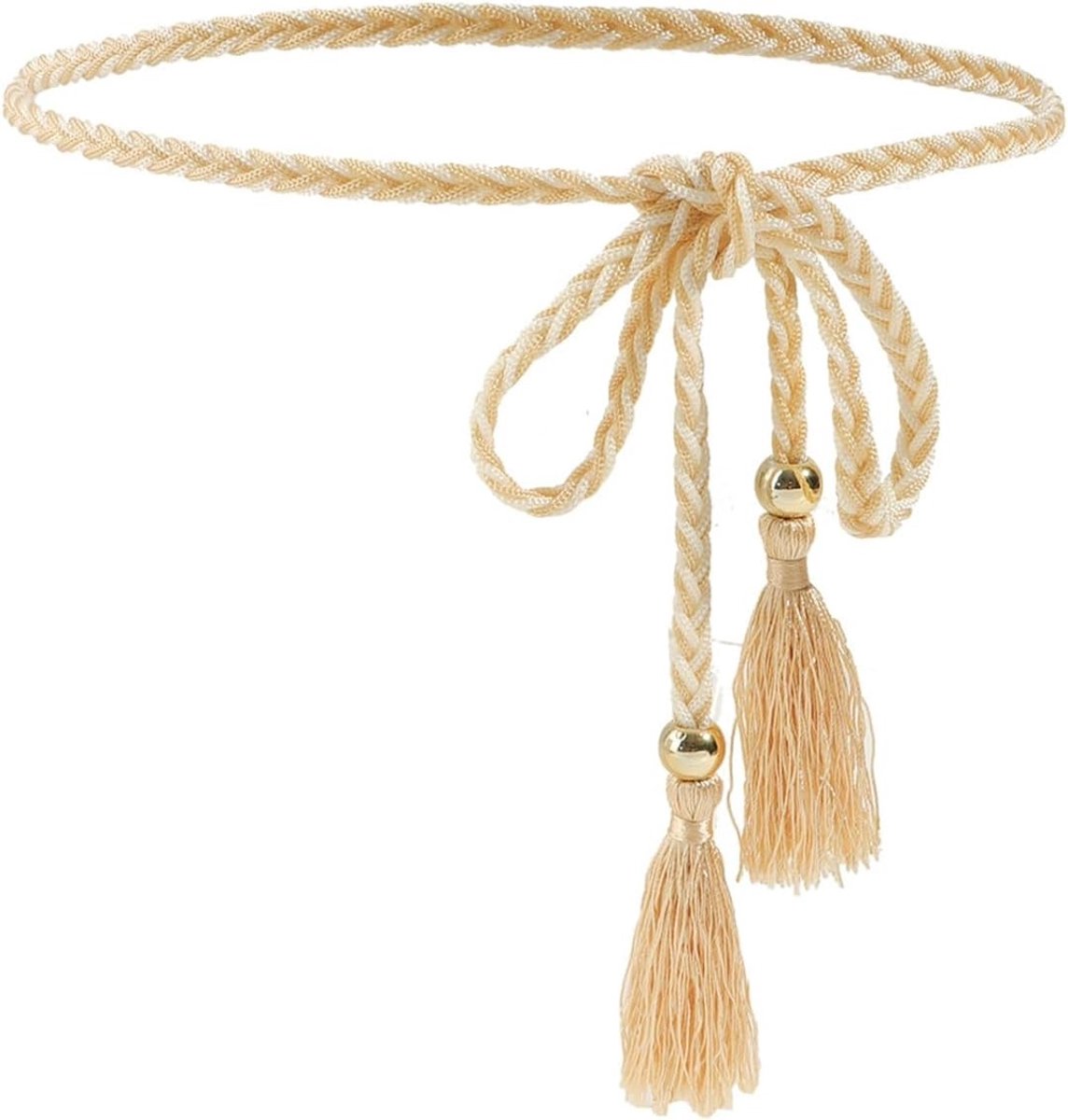 Elegante Tassel Riem voor Vrouwen, Zwart Gouden Ketting, Dun Gevlochten Tailleband met Strik, Modieus Accessoire voor Outfits