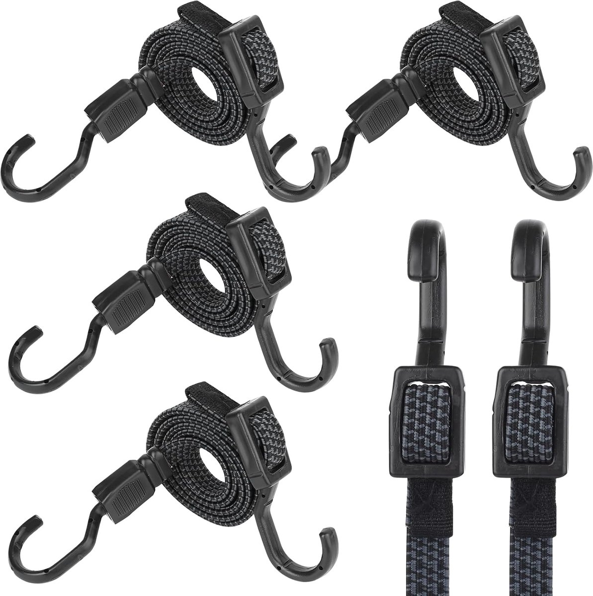 4 stuks- spanbanden- Elastische Bagageriemen- fietsriempjes- spanbanden zwart - spanbanden kort-spanbanden fiets-spanbanden motor-Bevestigingsriemen- Eenvoudige bevestiging- Voor bestelwagens, fietsen, aanhangers, bagage-1m-Met haken