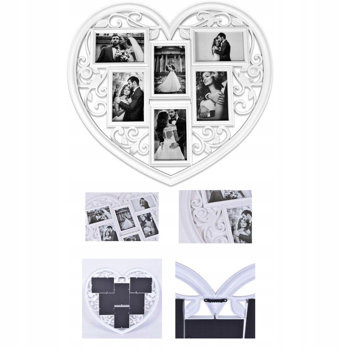 Multifoto fotolijst met hartjes 6 foto's 10x15 cm 58x52 cm