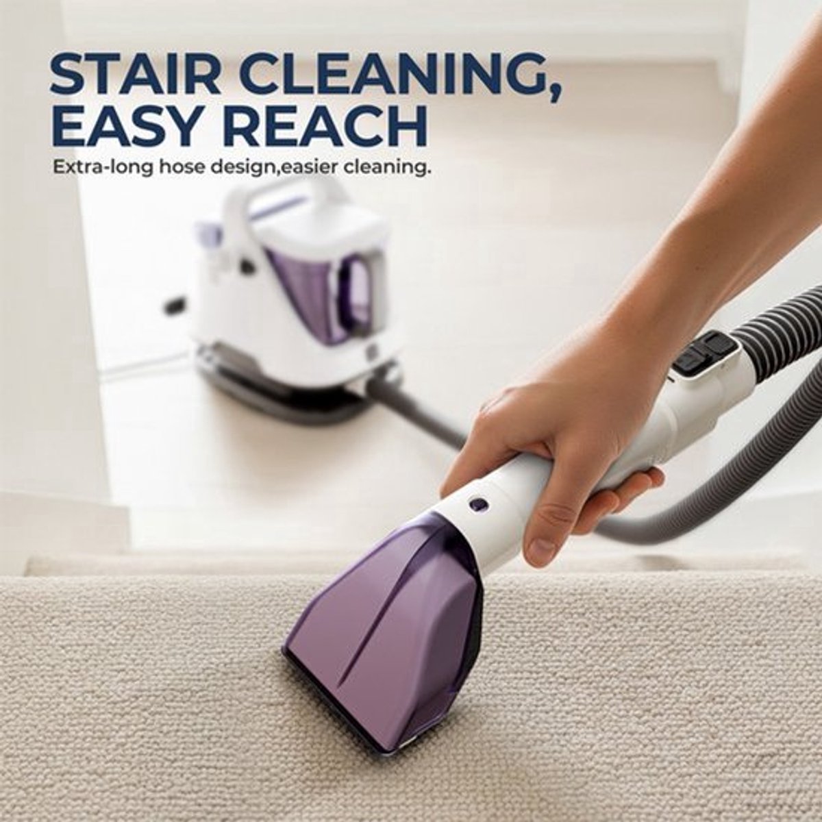 Draagbare Tapijtreiniger - Handheld Spot Cleaner - Sprayzuiging - 3m Snoer - 1,1m Slang