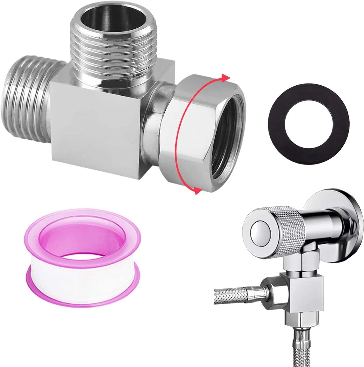 Omschakelklep douche - Messing - 1/2 Inch - Drieweg T-ventielaansluiting met Reparatietape - Voor Huishoudelijk Waterbeheer