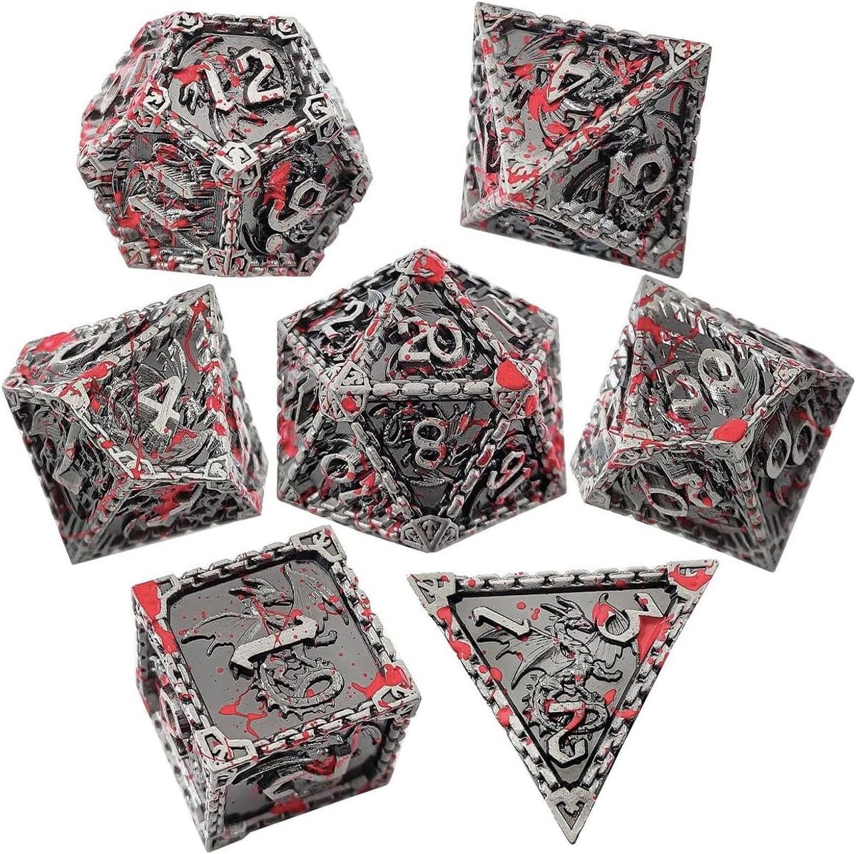 7-delige polyhedral dobbelset voor Dungeons and Dragons, Warhammer en bordspellen - Inclusief D20, D12, D10, D%, D8, D6, D4 met opbergdoos