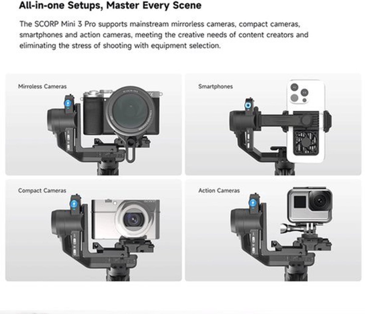 Gimbal Voor Actioncam All-in-One - AI Smart Tracking - 2,0 Kg Draagvermogen - Voor Spiegelloze Camera's En Smartphones