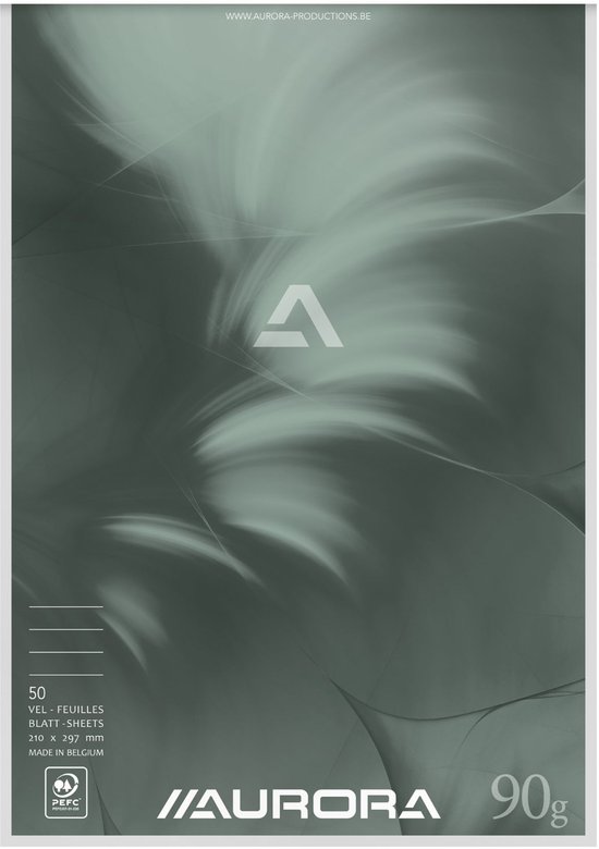 50 vel A4 genummerd papier van 90g van Aurora, gemaakt in België.