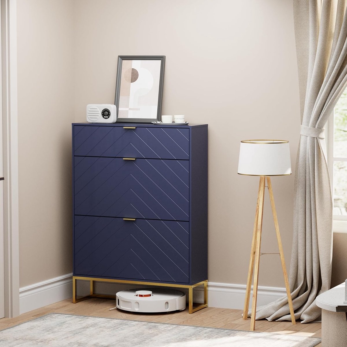 UEV schoenenkast met 3 deuren, smal, 80x24x122cm, schoenenkast (blauw)