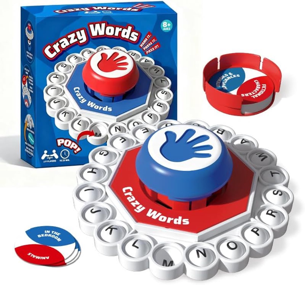 Woordspel voor Familie, Snel Letterspel met Categorieën, Letterdrukspel voor 2-8 Spelers, Denkspel voor Spelavonden, Feestjes en Groepsactiviteiten, Engelse Editie, Rood