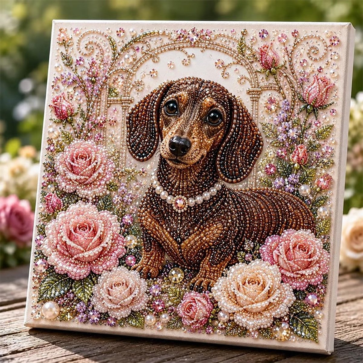 Casalora® Dieren Parel Diamond Painting – DIY 3D Teckel Kunstwerk – Voorgespannen Canvas – Sprankelende Parelschildering – Creatieve Hobby voor Volwassenen – Dierendecoratie – 20 × 20 cm