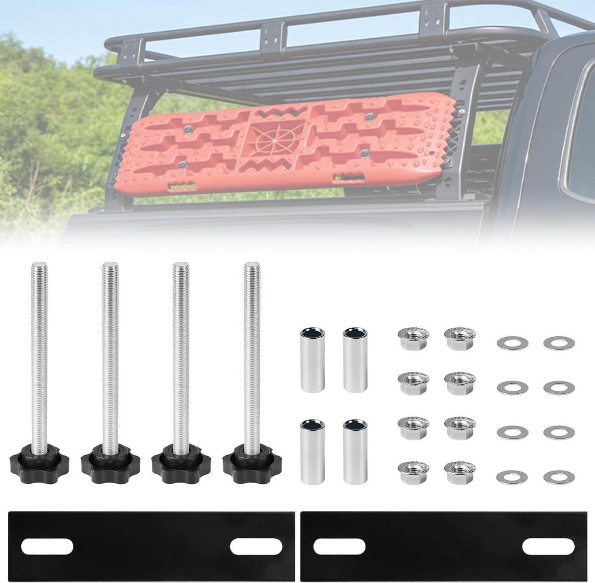 Sandplaat Houder Accessoires voor Offroad Voertuigen - Start Hulp, Traction Mat en Installatie Kit voor Dakdrager en Bagagedrager