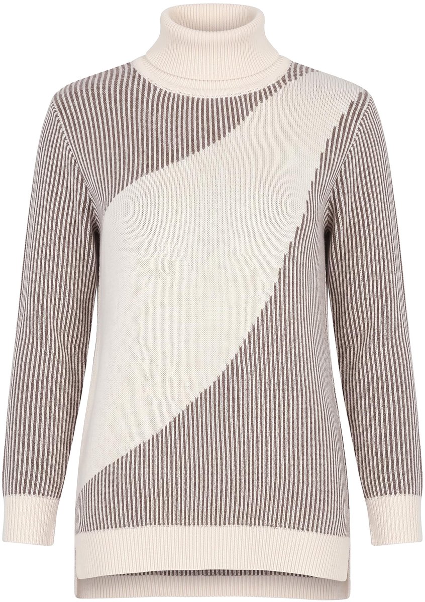 Ulla Popken - Dames - Pullover geribbeld breisel colkraag lange mouwen - Parelwit - Maat 54+