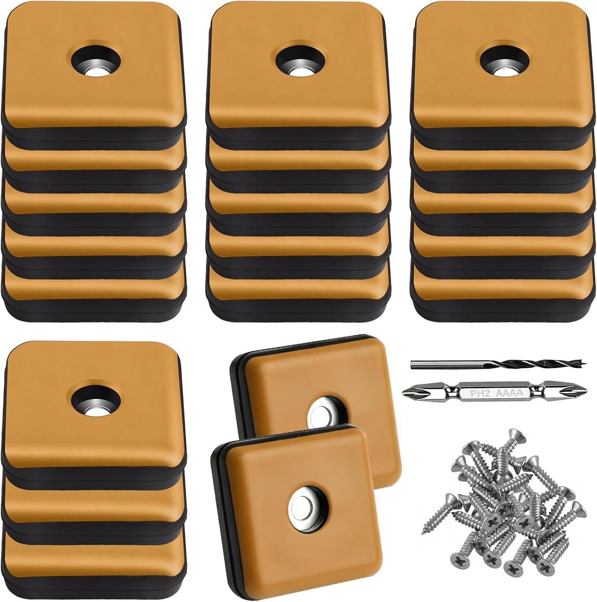 20 Stuks Teflon Meubelglijders Ø30mm - Vierkante Glijders met Schroeven voor Bescherming en Beweging van Meubels, Inclusief 20 Schroeven en 2 Boorgaten