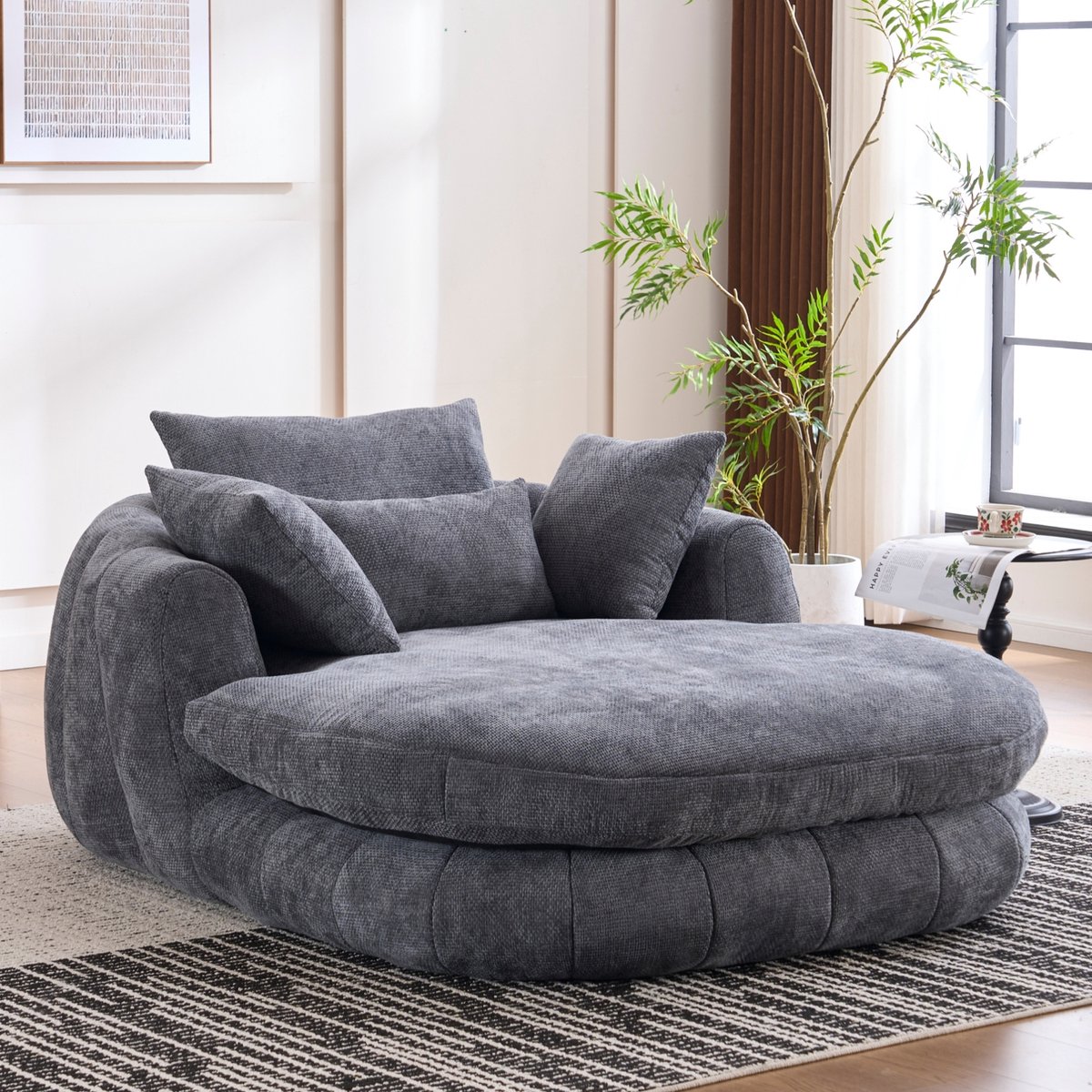 STILVORA Chaise Longue 1-Zits - Extra Diepe Zitting Met Zachte Kussens - Voor Woonkamer, Slaapkamer En Leeshoek - Chenille - Grijs