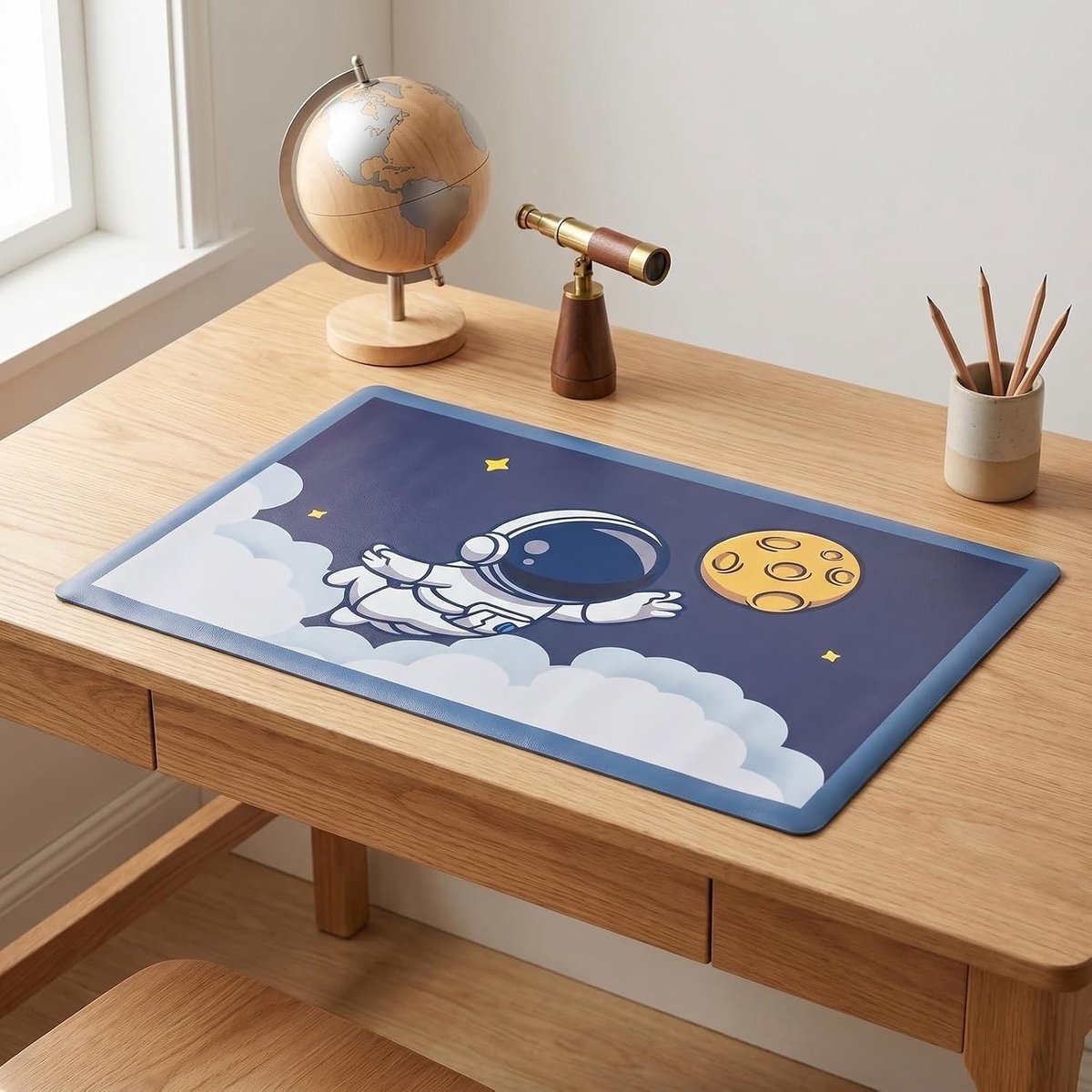 Luxe bureau mat van PU-leer 60 x 40 cm, anti-slip onderkant, dubbelzijdig bedrukt voor schrijven, tekenen en studeren